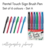 Pentel Touch Sign Brush Pens - 6 Pack