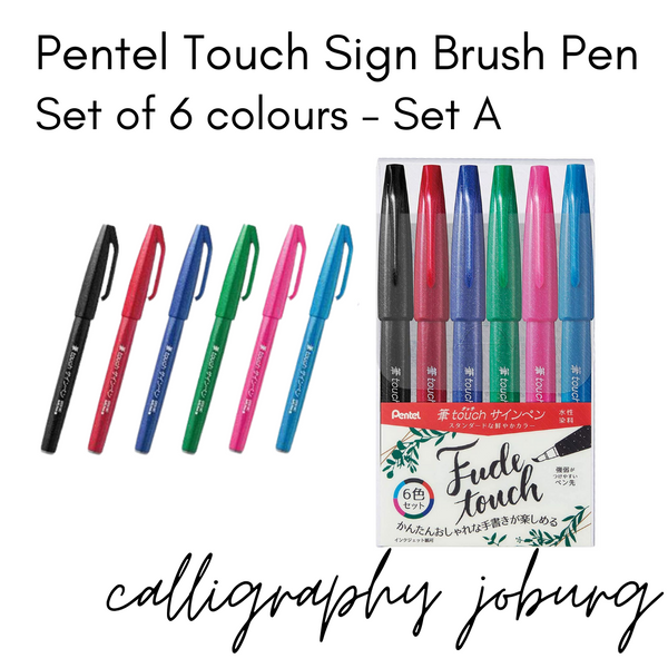 Pentel Touch Sign Brush Pens - Set A (6 Pack)